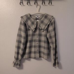 Steve Madden Bb Dakota - Green Plaid Ruffle Collar Blouse